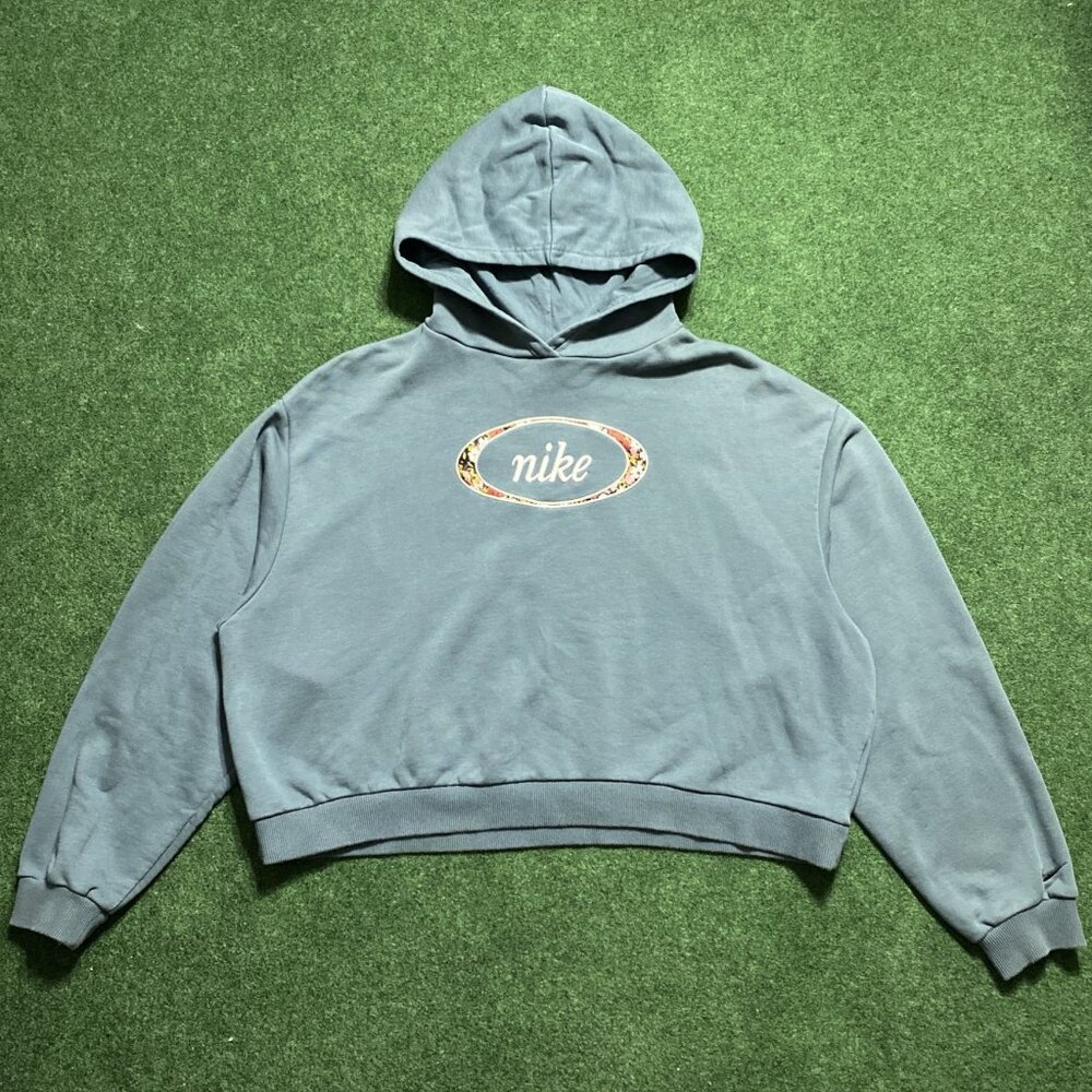 Nike Women’s Floral Cropped Oversized Hoodie XLarge Ash-Green CV1870-058